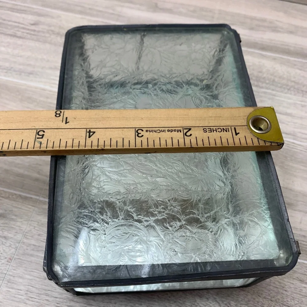 Vintage Frosted Ice Glass Jewelry Box Beveled Sides‎ Mirrored Bottom 6x4x2.5